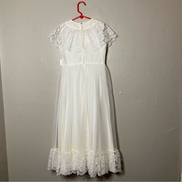 VTG. JCPENNY White Lace Chiffon Ruffled Maxi Floor Length Formal Dress Size 6x - Picture 6 of 8